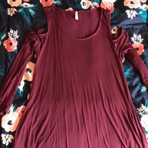 maroon cold shoulder dress